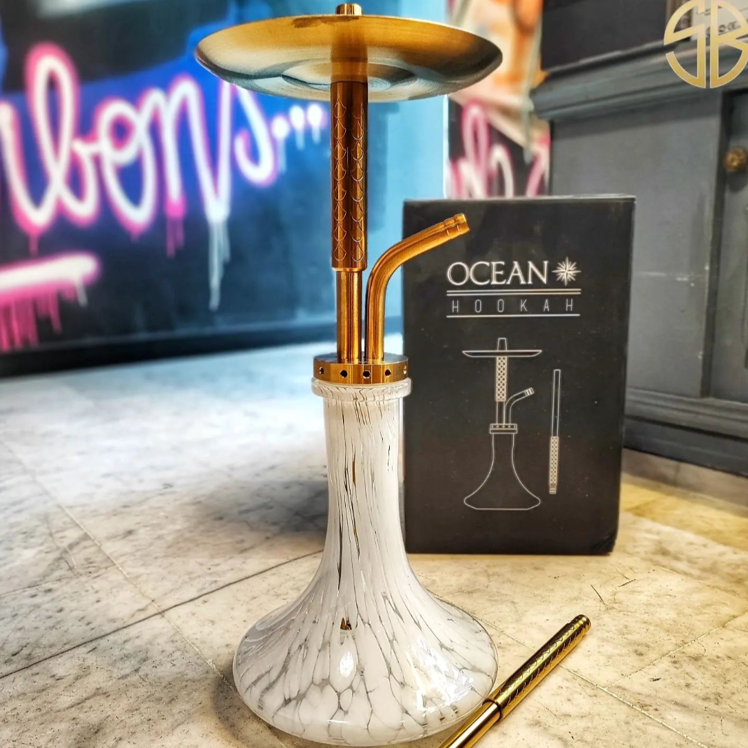 Ocean Hookah – CANE “S” – Gold / White Blizzard (Pre-Order)